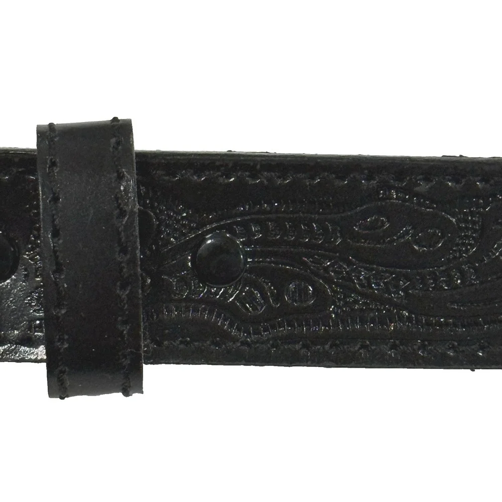 Nocona Leather Belt Boy Sz 28 Bull Rider Buckle Western Cowboy Black Tooled